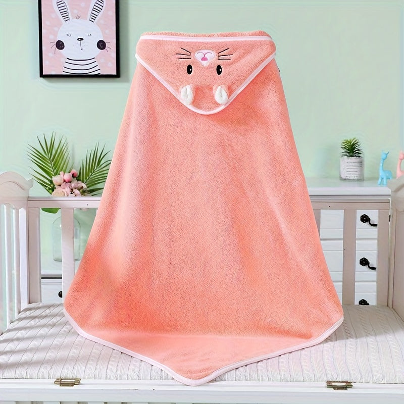 1 Set Of Baby Hooded Blanket, Bath Towel, Soft Cartoon Coral Fleece Blanket, Cape, Absorbent Quick Drying Baby Towel