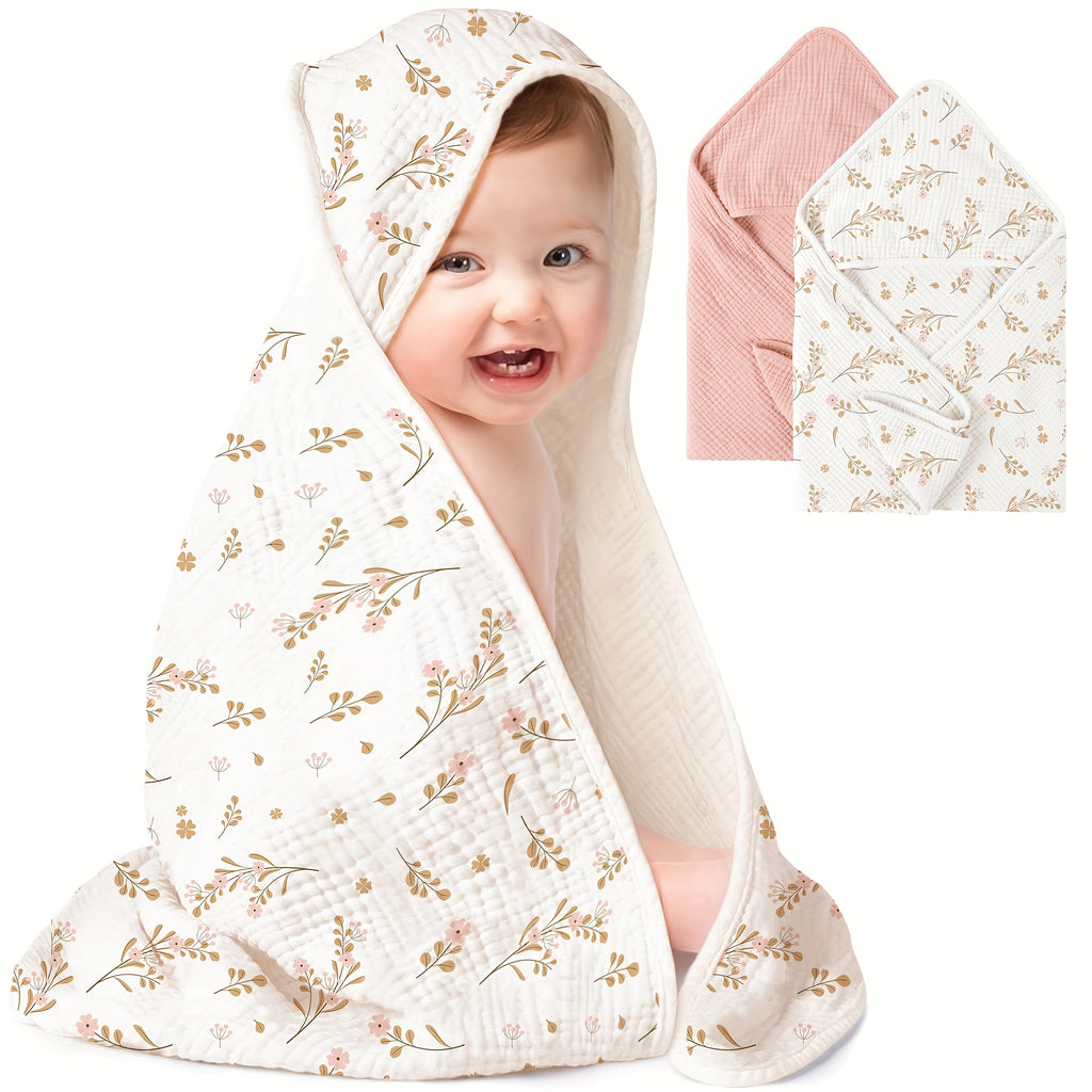 2-Pack 100% Cotton Muslin Hooded Baby Bath Towels - Ultra-Soft & Absorbent Extra Large 30\