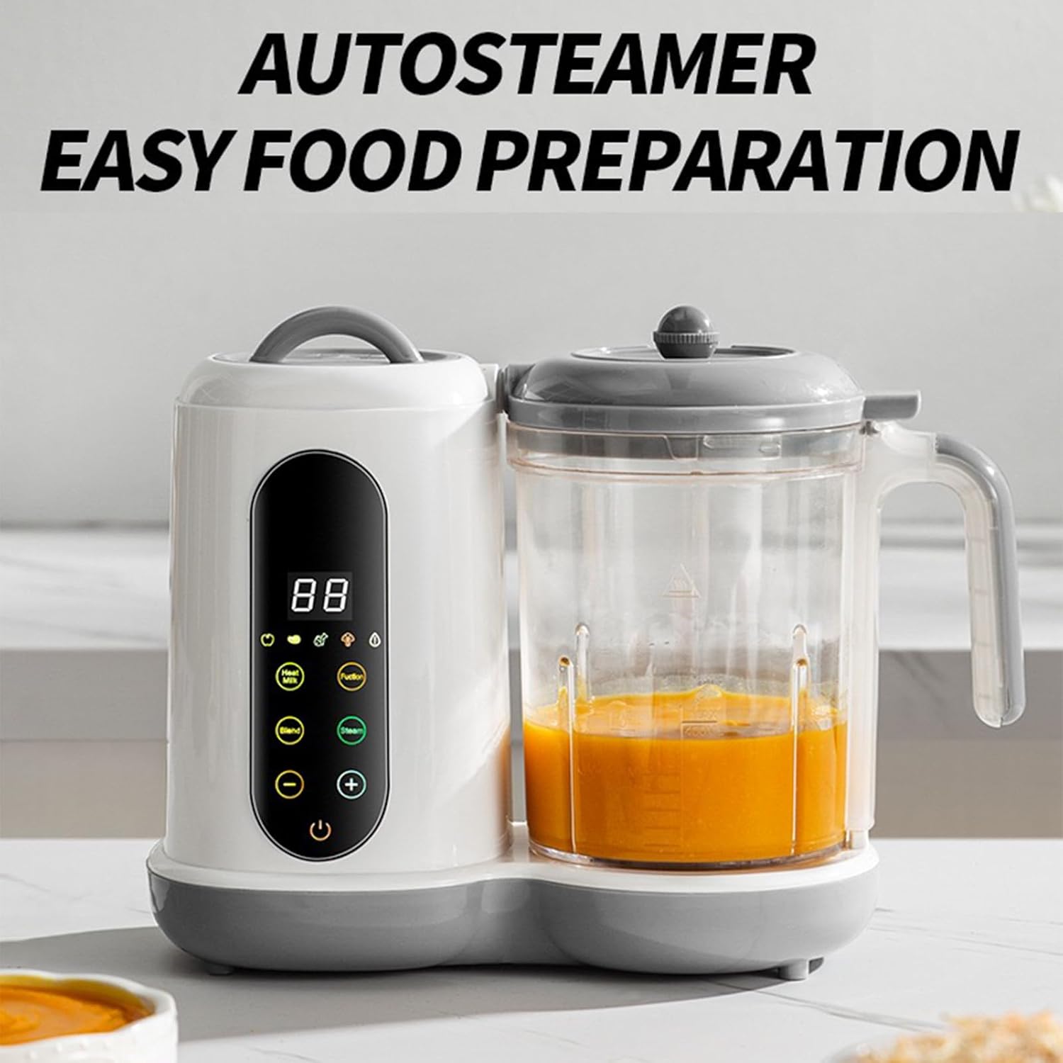 Baby Food Maker with Steam Basket | One Step Processor Steamer Puree Blender, Auto Cooking Grinding and Sterilizing, Touch Screen Control, BPA-Free, Made of ABS Material