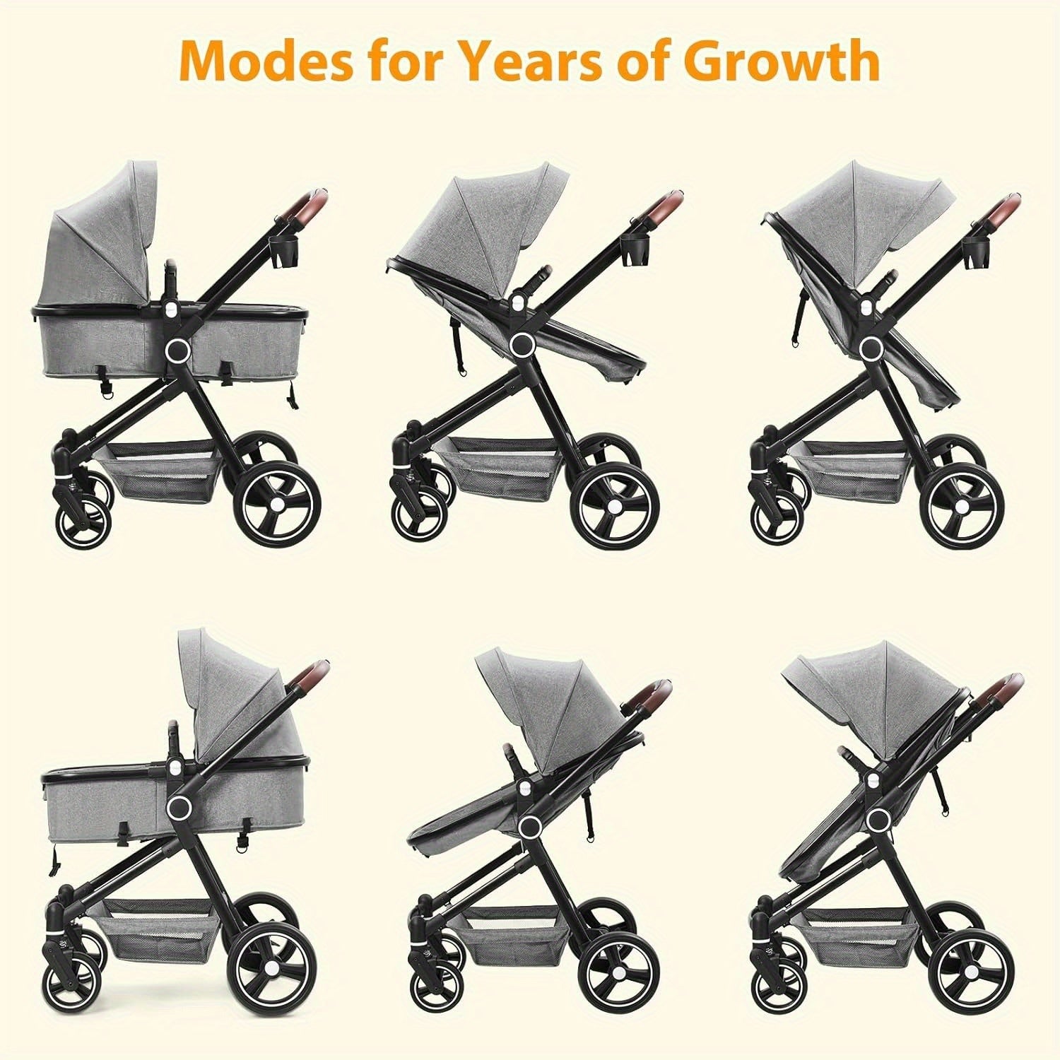 2-in-1 Baby Stroller Reversible Stroller, Bassinet with One-Hand Fold for Easy Access Stroller with Recliner and Extra Large Canopy