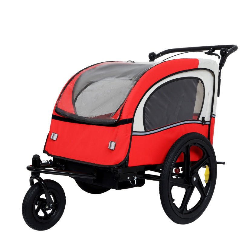 2-in-1 Double Carrier Bike Trailer & Stroller - Heavy-Duty Foldable Jogger w\u002F5-Point Harnesses, 20” Inflatable Tires, UV Canopy & All-Terrain Traction - Converts to Push Stroller (No Bike Needed) for Twins,, up to 88 lbs