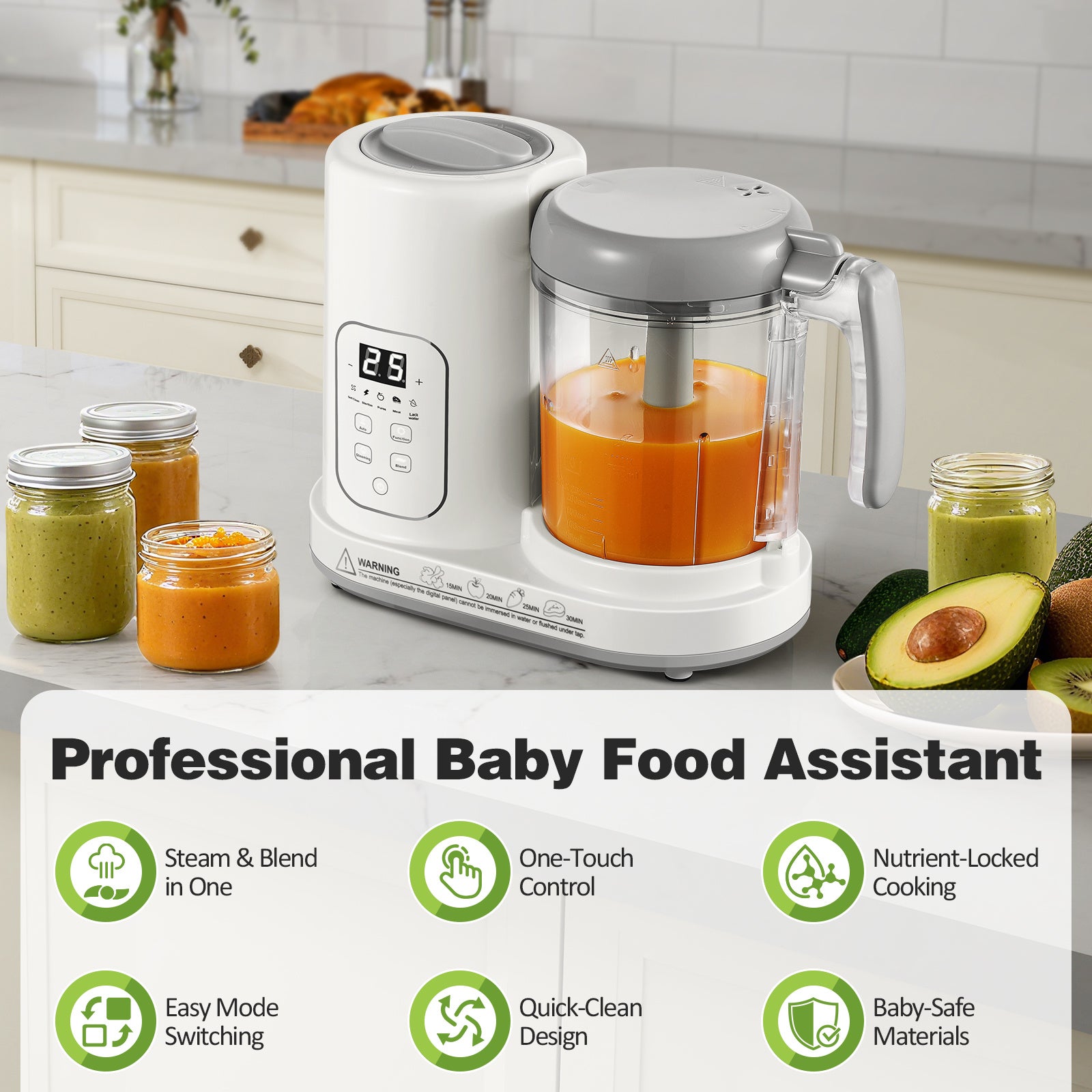Baby Food Maker, One Step Multifunctional Steamer Puree Blender, Homemade Baby Food, Quick Clean, Quick Puree, Baby Meal Prep, Spacesaving Compact Design, Durable Plastic, New Parents Busy Moms