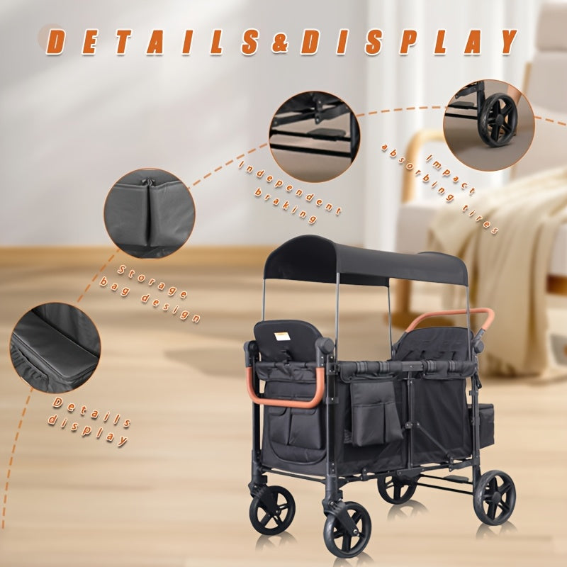 Lightweight High-view Quadruple Stroller | Extra Large Storage Basket, Suitable For Shopping, Picnics, Camping, Sports Reinforcement, Safety Belt, Sturdy Frame, Designed For Busy Moms And Traveling Families, Metal Frame