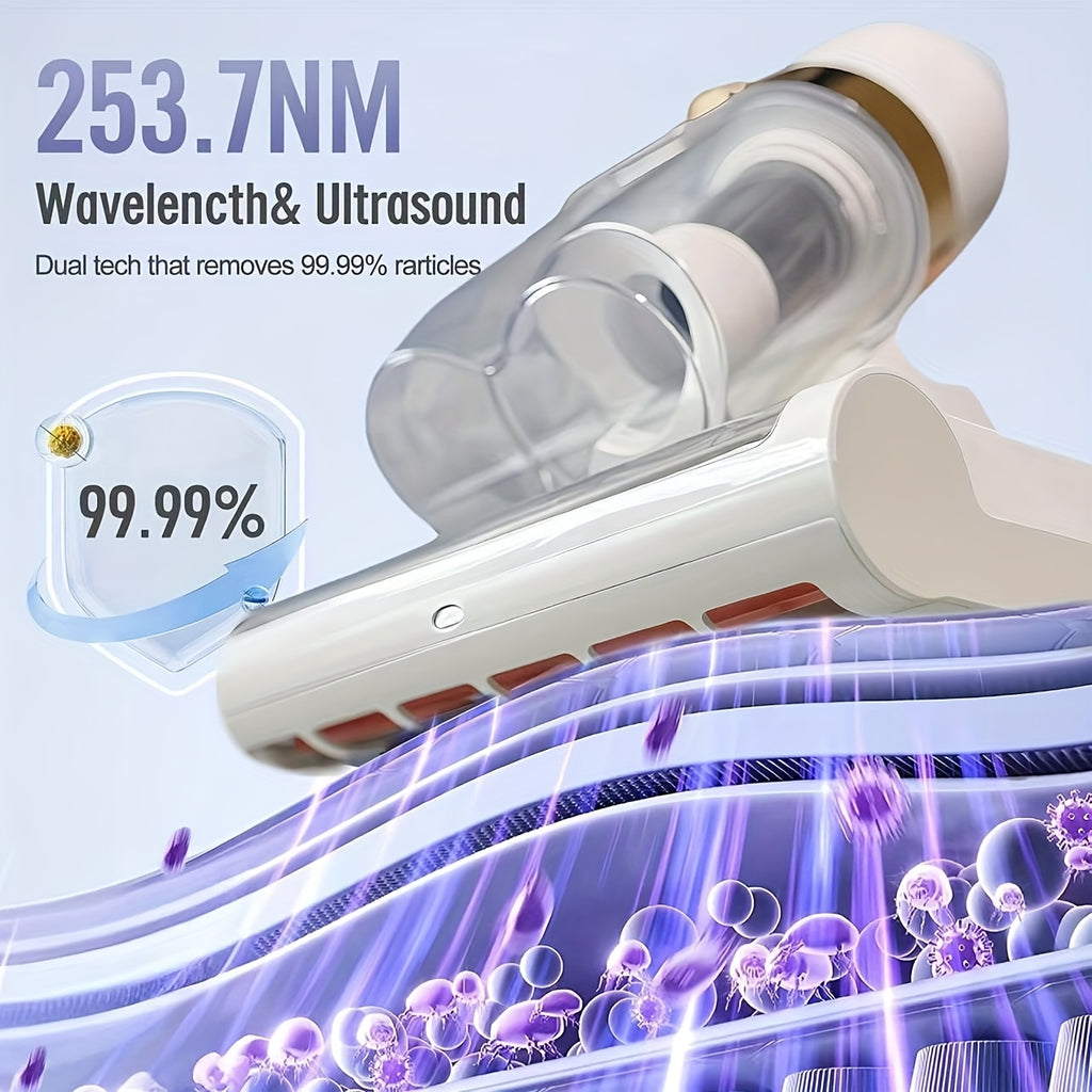 Corded Bed Vacuum Cleaner with UV-C Sanitization & 131°F Heating, Soundwave technology Mite Removal, Heavy-Duty 15KPa Suction for Mattress, Sofa, Bedding --in Vacuum Suitable for, Dorm, Hotel Use