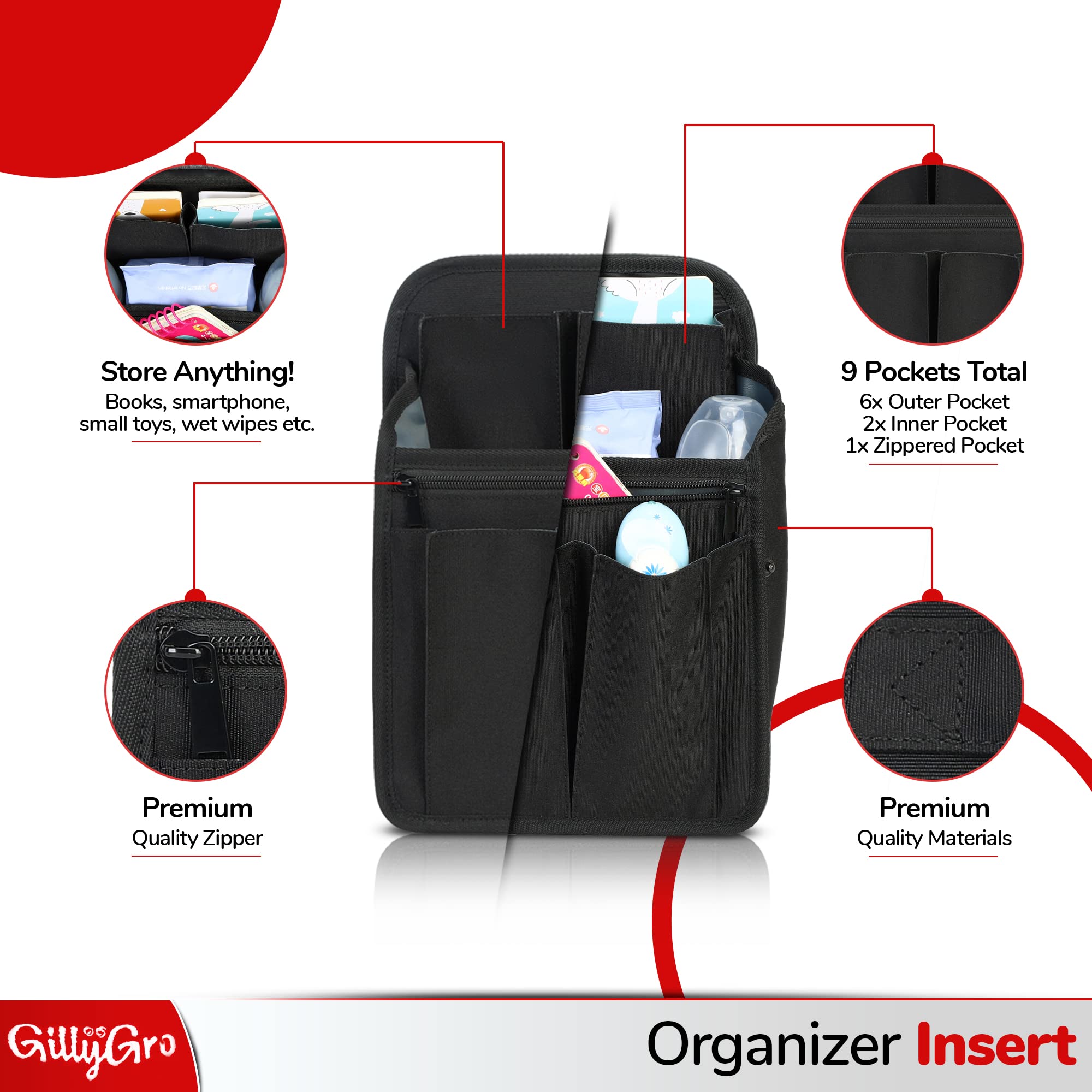 GillyGro Multifunction Diaper Bag Backpack with Changing Pad & Portable Chair Booster Seat & Insulated Bottle Pockets, Perfect Large Travel Diaper Bag for Girl, Boy, Newborn Essential Gift