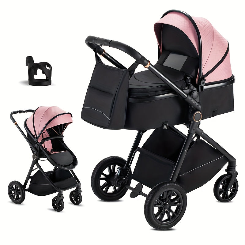 2-in-1 Convertible Baby Stroller with Bassinet - All-in-One Travel System, One-Hand Fold, Storage Basket & Undercarriage, Reclining Seat & Standing Position, Large Wheels with Suspension, Safety Harness - Heavy-Duty Metal Frame for Newborns 0-36