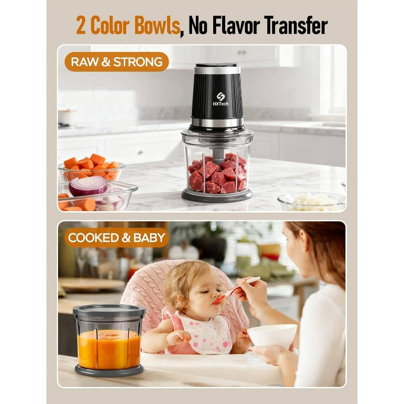 Food Processor and Chopper with 2 Bowls, 2 Dual-Layer S-Blade Sets for Meat Vegetables Onion Garlic Nuts Salad Food, Kitchen Appliance, Meal Prep Tool, Spacesaving Appliance, Compact Design, Durable Construction, Highquality Blades, Food Prep Tool