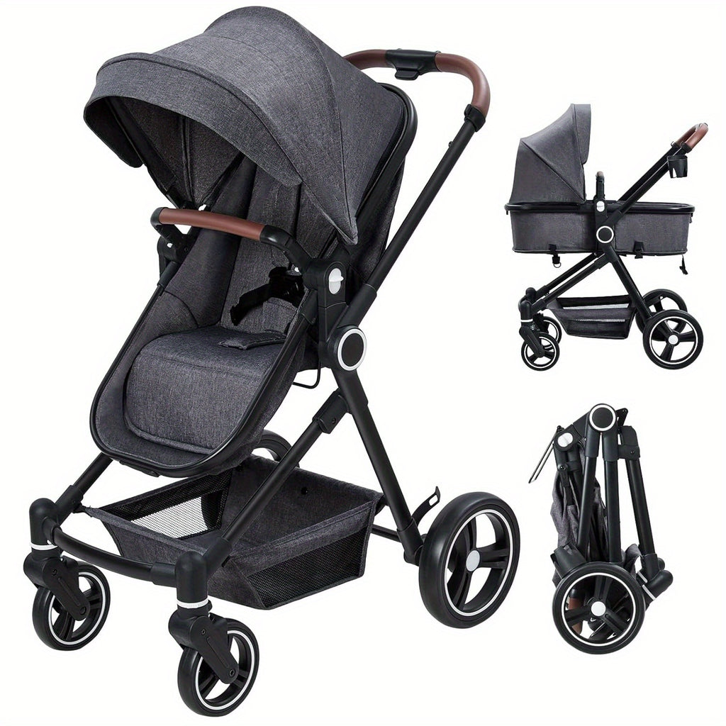 2-in-1 Baby Stroller Reversible Stroller, Bassinet with One-Hand Fold for Easy Access Stroller with Recliner and Extra Large Canopy