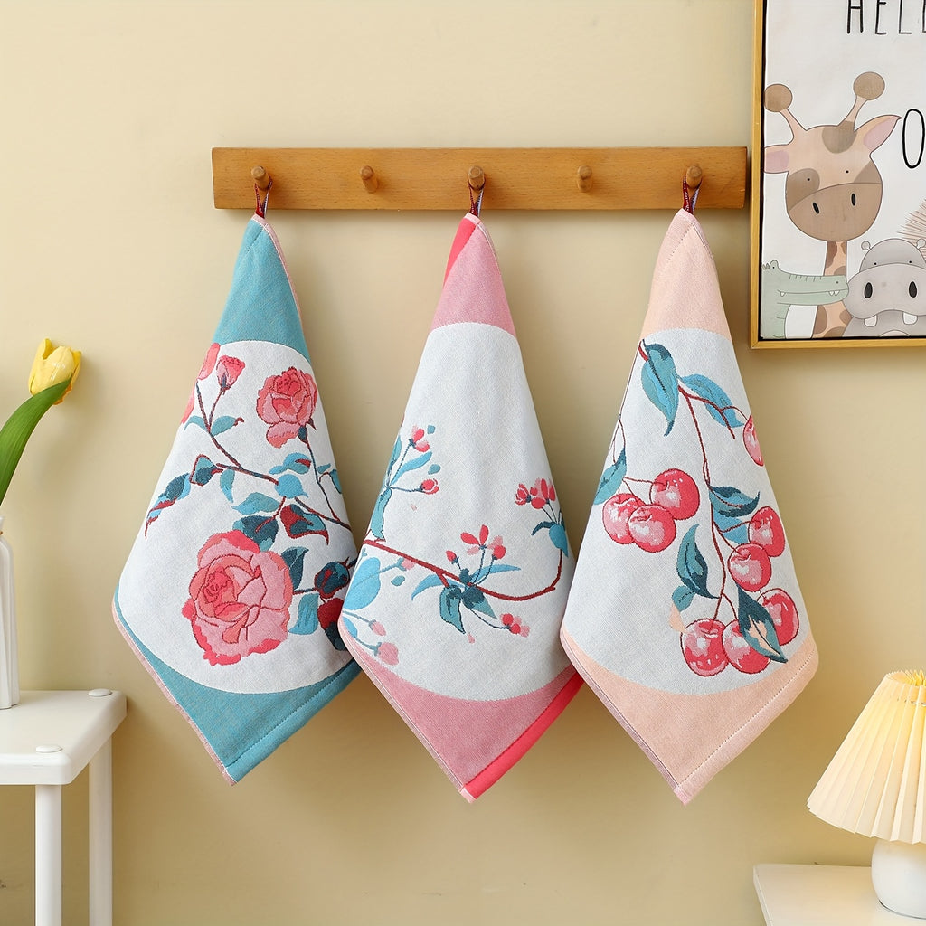 Modern Flower & Orchid Rabbit Gauze Soft Towel - 4-Ply Bath & Kitchen Towels Suitable for Bathroom, Gentle  Beige Care, Decorative Square Towel with Rabbit Flower Pattern, Hygienic Multi-Ply Design