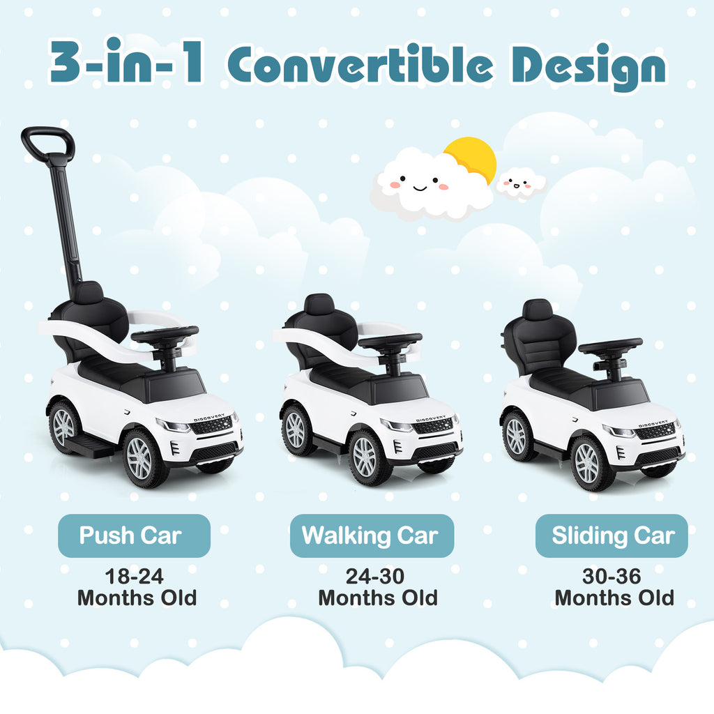 COSTWAY Licensed for LAND for RoveR Kids Ride on Push Car, 3-in-1 Grow-with-Me Stroller Walker & Ride-On Vehicle for Toddlers 18-36 Months, White & Black with Start-Up Sounds, Steering Wheel, -Rollover Design & Under-Seat Storage (Parent-