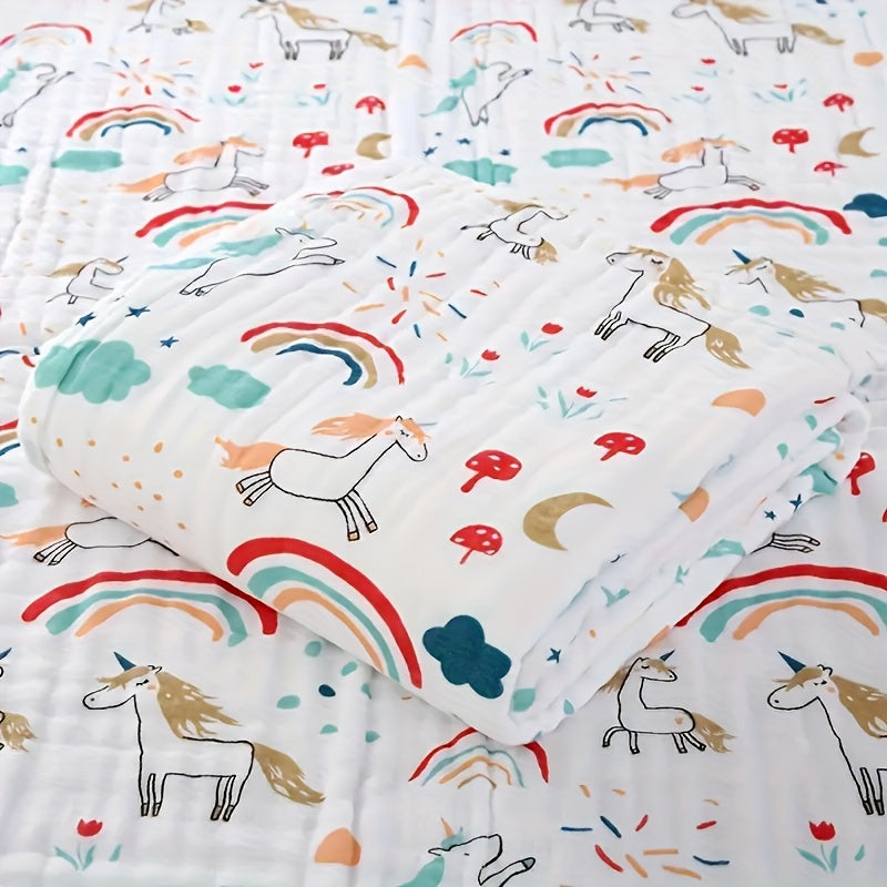 2pcs Baby Gauze Bath Towel and Holding Blanket | Soft and Absorbent, Cute Animal Pattern, Easy to Dry, Suitable for Bathing, Wrapping, Beach Use, for all Seasons, Hand Wash Only