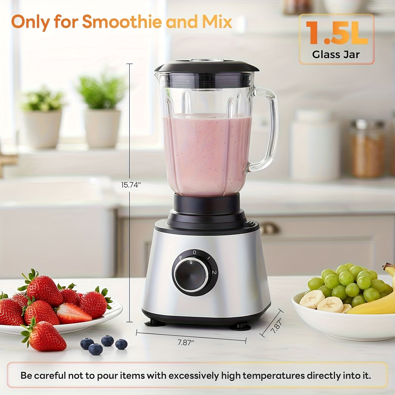 Food Processor Blender for Vegetable, Dough, Electric Food Processors Slicing 6 Cup for Meat, Puree, 2 Speeds, Sharp Blades, Safety Lock with 50.72oz Glass Jar