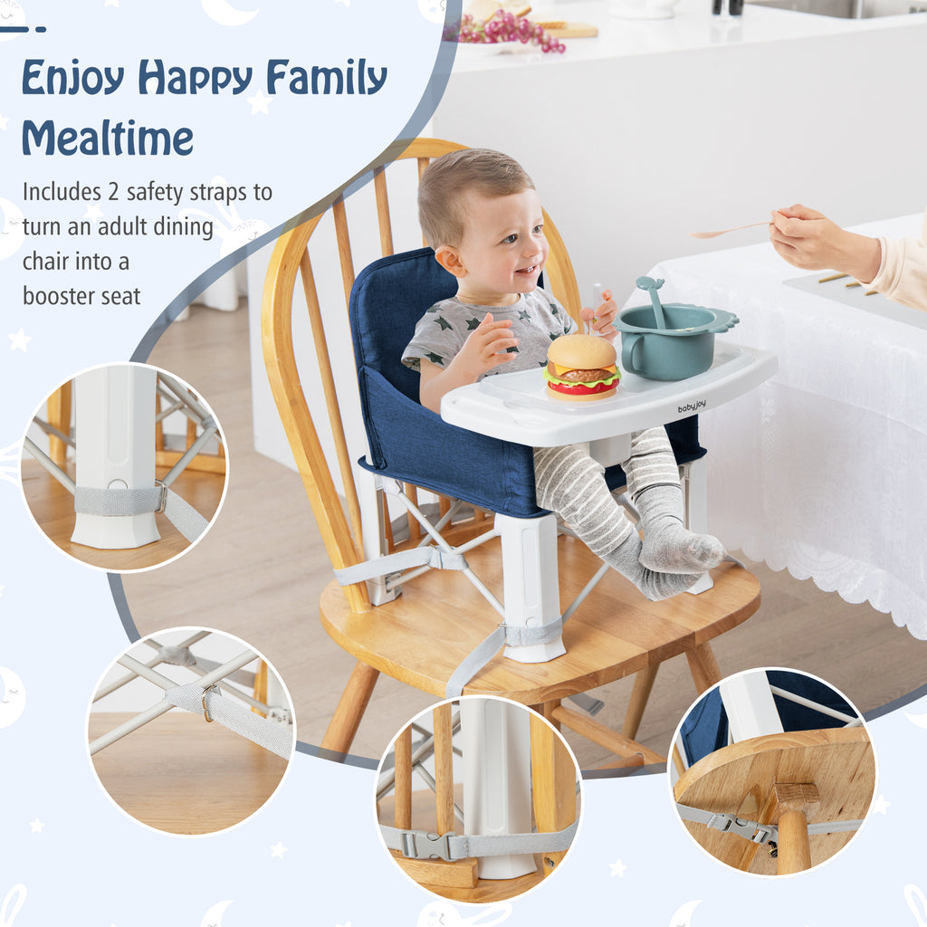 COSTWAY Portable Booster Seat w\u002F Tray, Travel Booster Chair w\u002F Straps & Double Tray for Indoor\u002FOutdoor Use for Infants Babies Toddlers, Folding Booster Chair for Dining Table Camping Beach Grandma's.