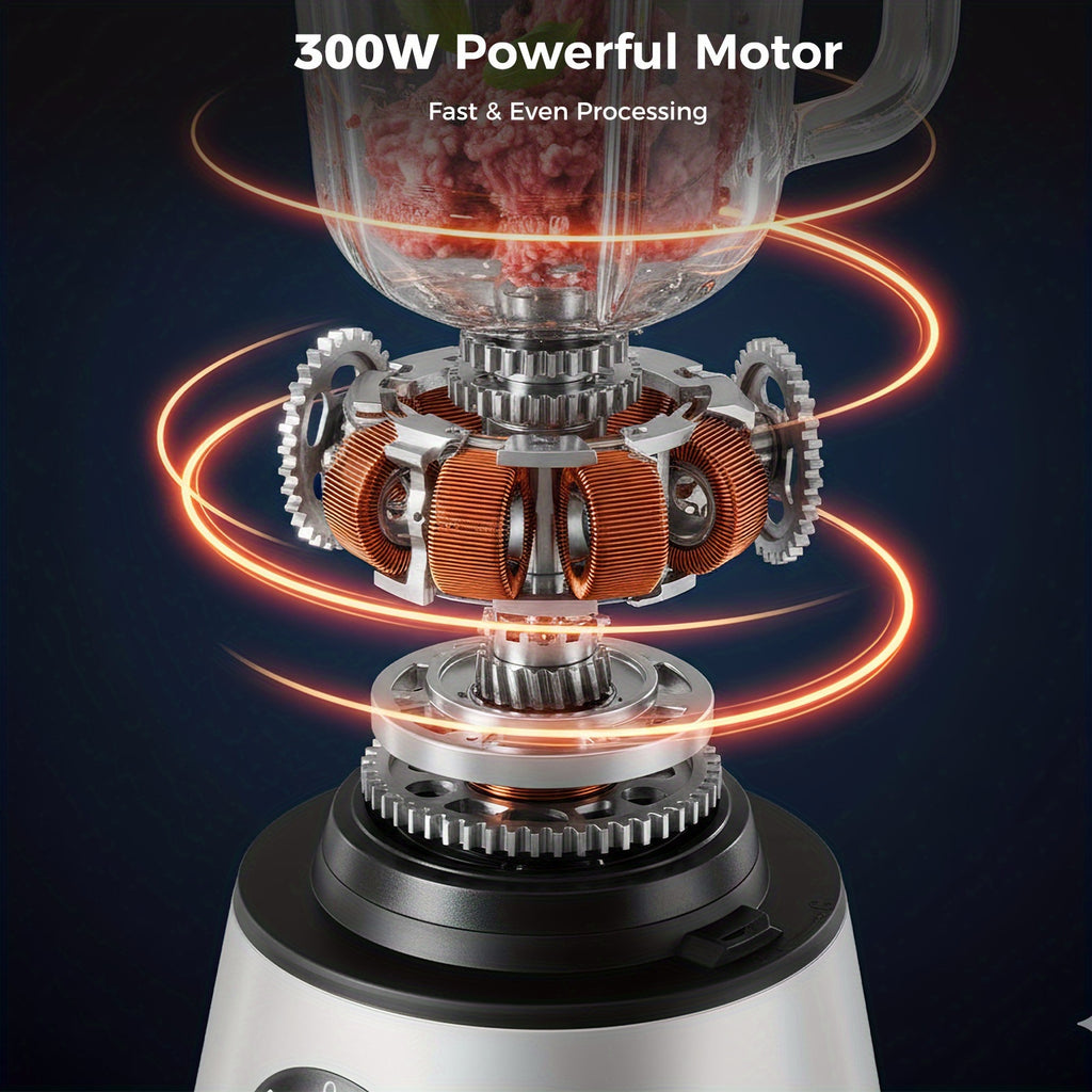 300W Food Processor with Blender Dough Tool, Electric Mini Food Chopper for Meat, Vegetables, Dough, Puree Shredding, 2 Speeds, Sharp Blades, Safety Lock, Meat Chopper, Vegetable Chopper, Sleek Food Processor, Compact Design, Highpower Motor