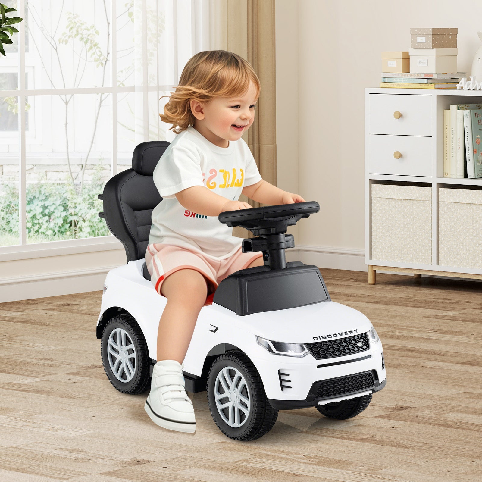 COSTWAY Licensed for LAND for RoveR Kids Ride on Push Car, 3-in-1 Grow-with-Me Stroller Walker & Ride-On Vehicle for Toddlers 18-36 Months, White & Black with Start-Up Sounds, Steering Wheel, -Rollover Design & Under-Seat Storage (Parent-