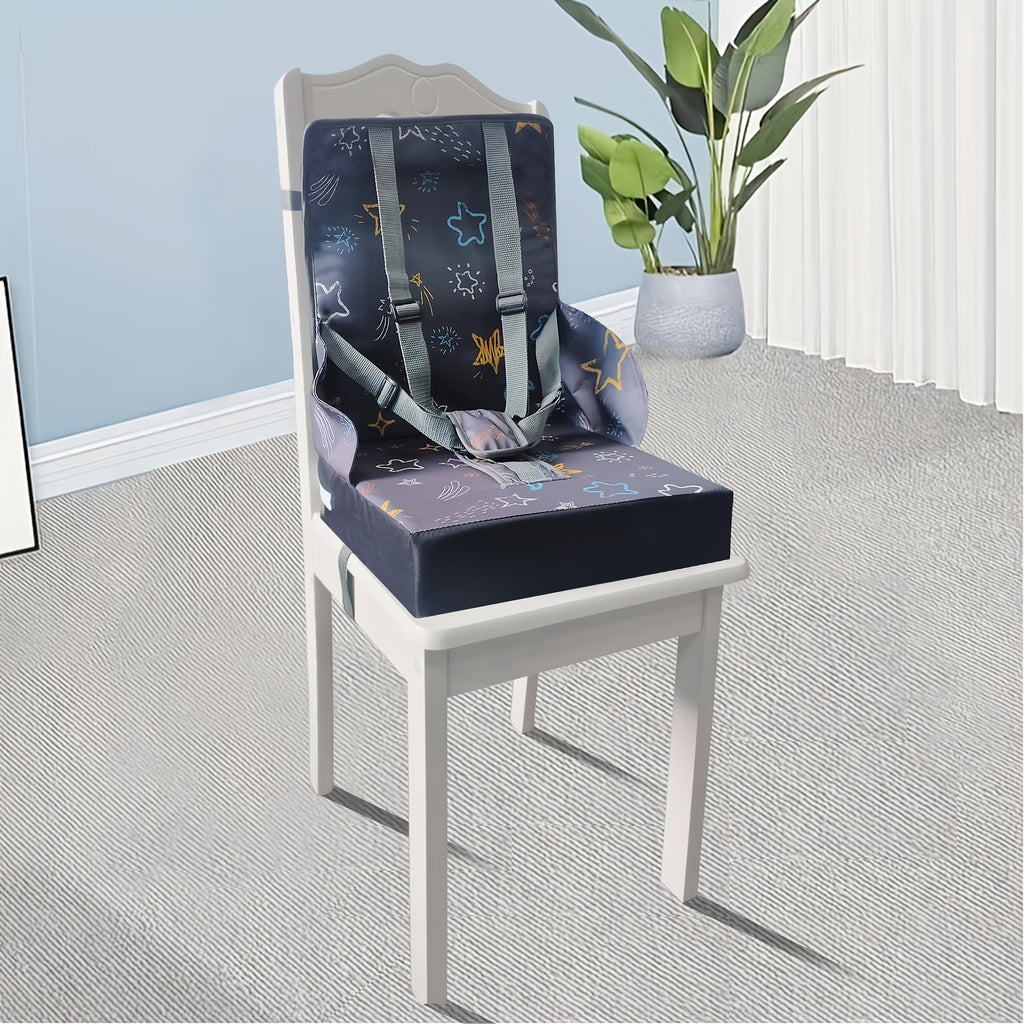 1pc Booster Seat Cushion with Removable Washable Cover & Adjustable Strap Compatibility - Portable Foldable High Chair Pad for Baby Chair, Travel, Home Use - Soft Padded Grey\u002FBlue Booster Car Seat Accessory (No Installation Needed