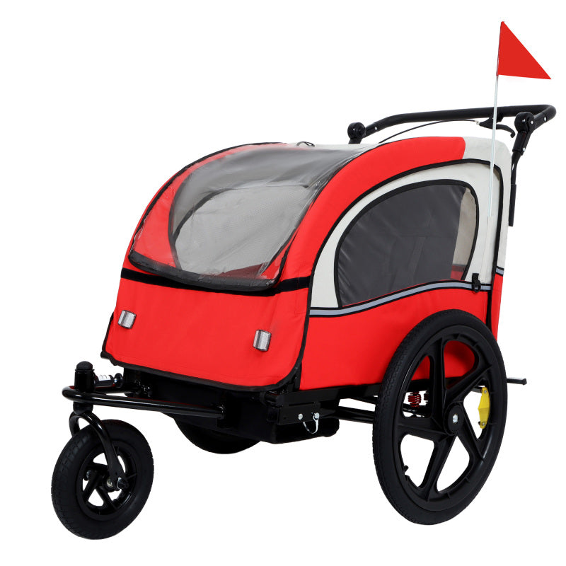 2-in-1 Double Carrier Bike Trailer & Stroller - Heavy-Duty Foldable Jogger w\u002F5-Point Harnesses, 20” Inflatable Tires, UV Canopy & All-Terrain Traction - Converts to Push Stroller (No Bike Needed) for Twins,, up to 88 lbs