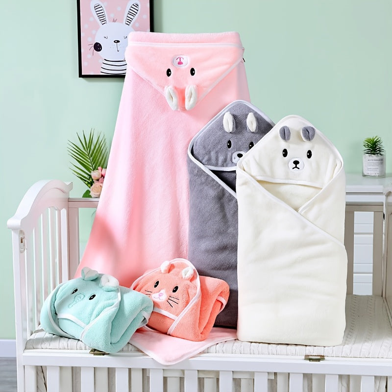 1 Set Of Baby Hooded Blanket, Bath Towel, Soft Cartoon Coral Fleece Blanket, Cape, Absorbent Quick Drying Baby Towel