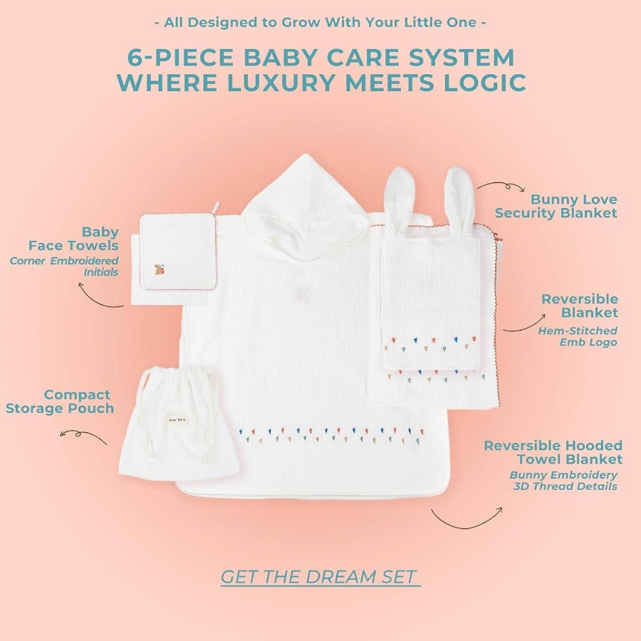 Poncho Muslin Towels Set of 6 Embroidery, Bath Towels with Muslin and Soft Terry Towel, 24 inchx 24 inchBaby Beach Poncho with Seamless Pro, Gifts Boys and Girls