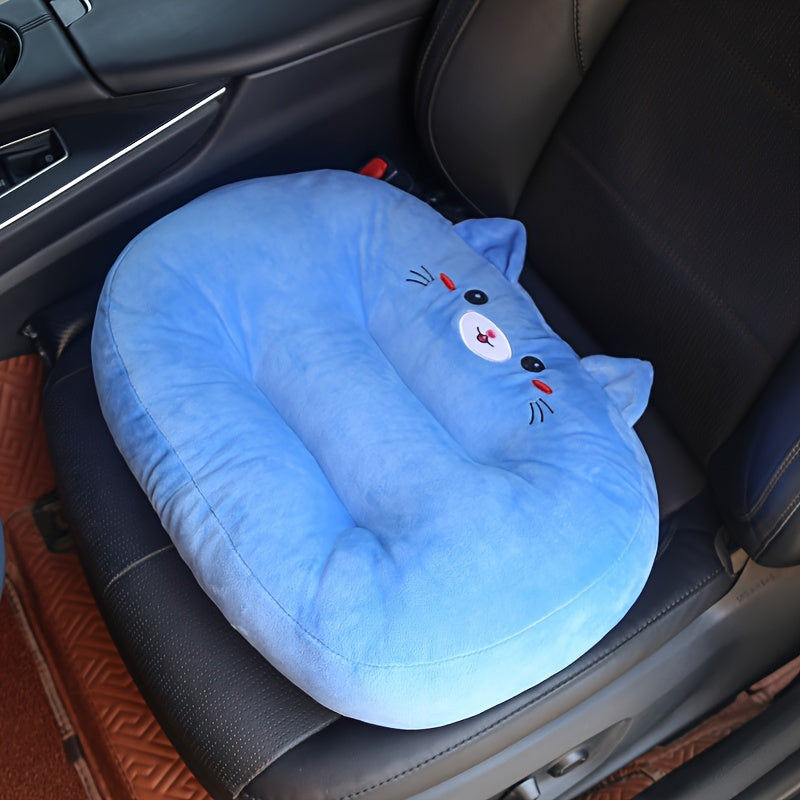 Breathable Plush Car Booster Cushion with Cartoon Cat Design - Soft, Lightweight, All-Season Use, Rectangular Shape, No Filler, Hand Washable, Perfect for Summer, Summer Car Accessory, Playful Design