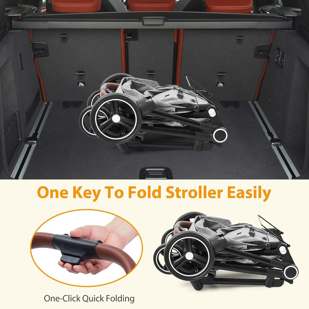 2-in-1 Baby Stroller Reversible Stroller, Bassinet with One-Hand Fold for Easy Access Stroller with Recliner and Extra Large Canopy