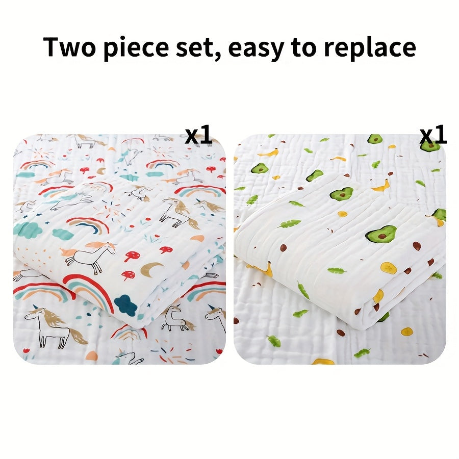 2pcs Baby Gauze Bath Towel and Holding Blanket | Soft and Absorbent, Cute Animal Pattern, Easy to Dry, Suitable for Bathing, Wrapping, Beach Use, for all Seasons, Hand Wash Only