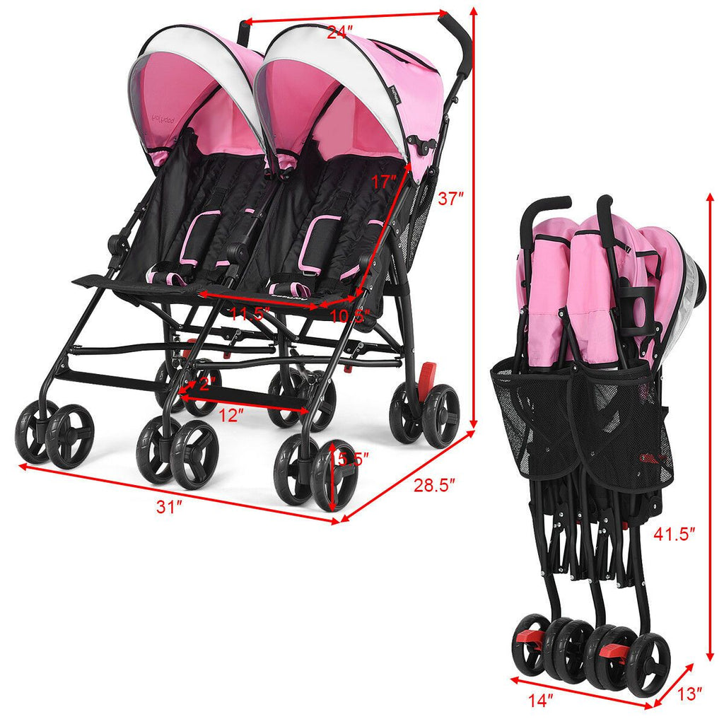 COSTWAY Foldable Twin Baby Double Stroller Kids Ultralight Umbrella Stroller Pushchair