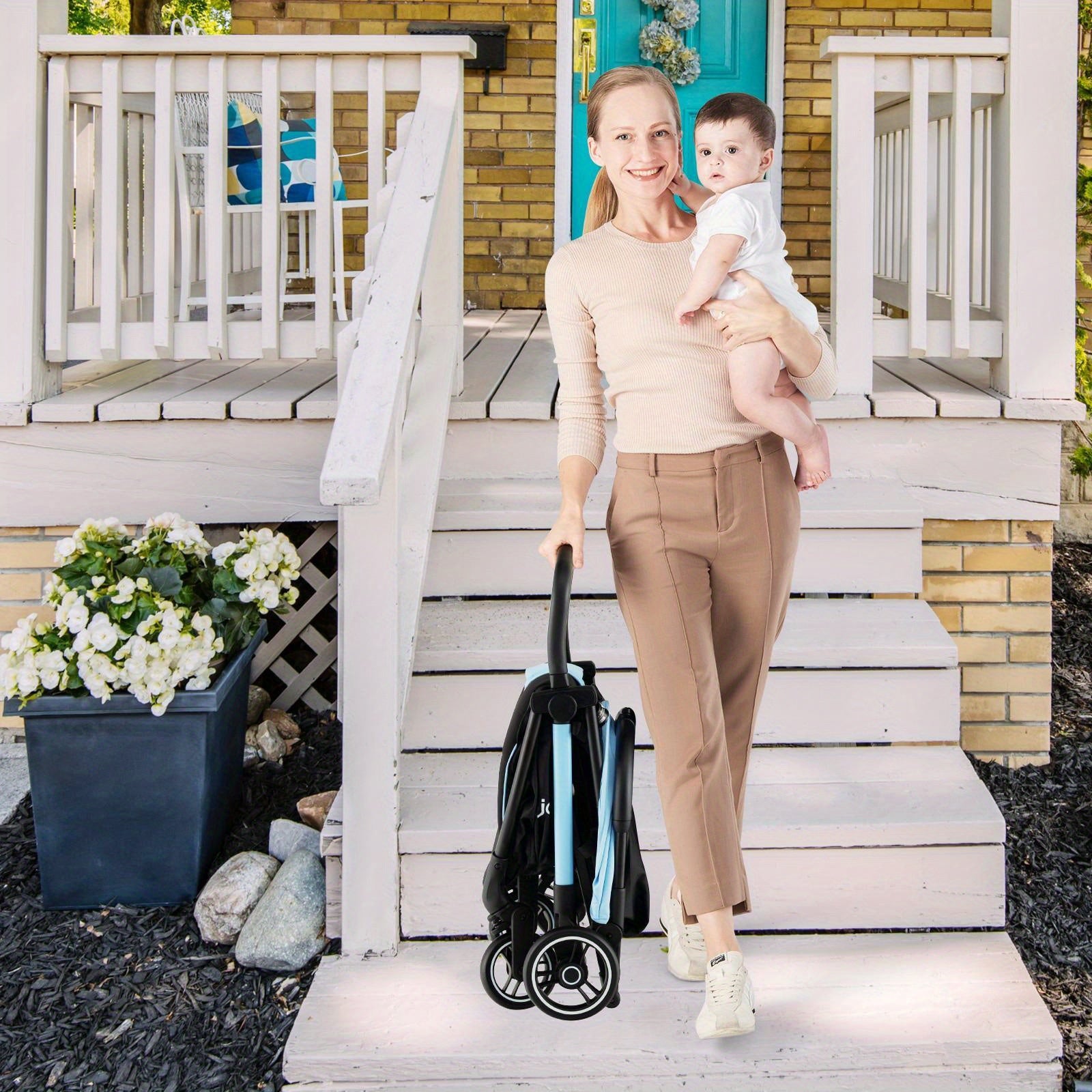 LIFEFZEAL Portable Youngsters Stroller - One-Hand Fold Pushchair with Aluminum Frame, Adjustable Canopy, and Shock-Absorbing Wheels - Available in Blue, Gray, Black, Pink, Shock-Absorbing Wheels, Available In Blue, Gray, Black, Pink