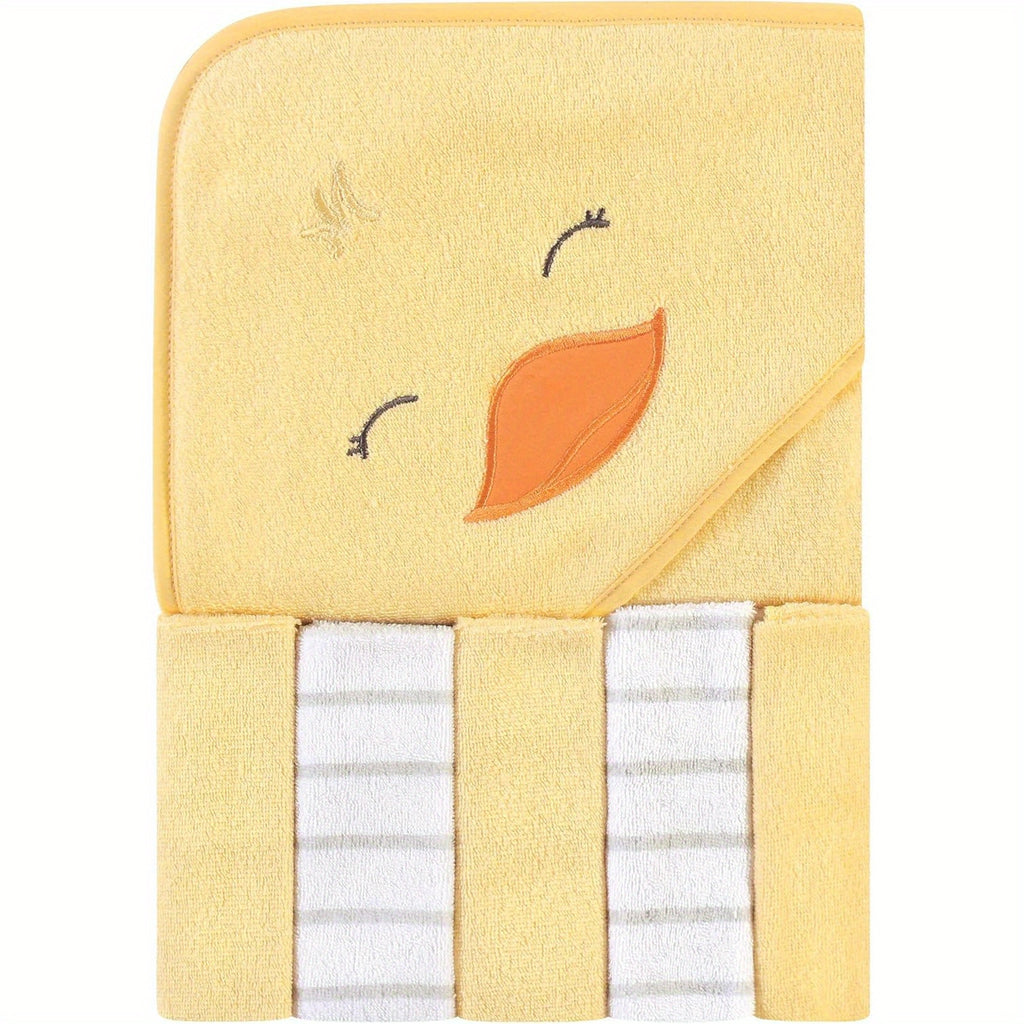 Unisex Hooded Towel and Five Washcloths, Yellow Duck, One Size