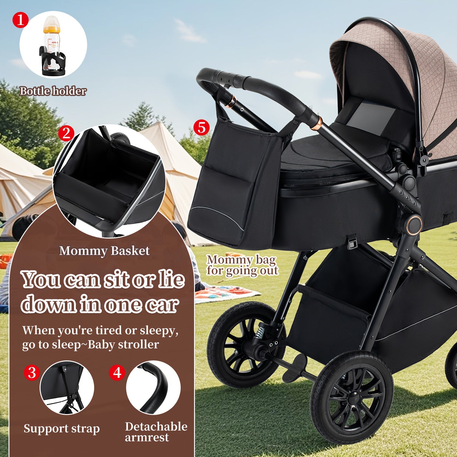2-in-1 Convertible Baby Stroller with Bassinet - All-in-One Travel System, One-Hand Fold, Storage Basket & Undercarriage, Reclining Seat & Standing Position, Large Wheels with Suspension, Safety Harness - Heavy-Duty Metal Frame for Newborns 0-36