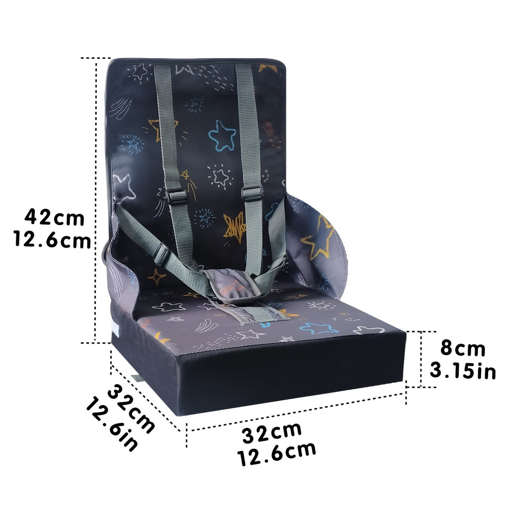 1pc Booster Seat Cushion with Removable Washable Cover & Adjustable Strap Compatibility - Portable Foldable High Chair Pad for Baby Chair, Travel, Home Use - Soft Padded Grey\u002FBlue Booster Car Seat Accessory (No Installation Needed