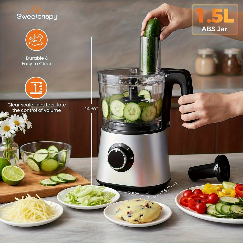 Food Processor Blender for Vegetable, Dough, Electric Food Processors Slicing 6 Cup for Meat, Puree, 2 Speeds, Sharp Blades, Safety Lock with 50.72oz Glass Jar