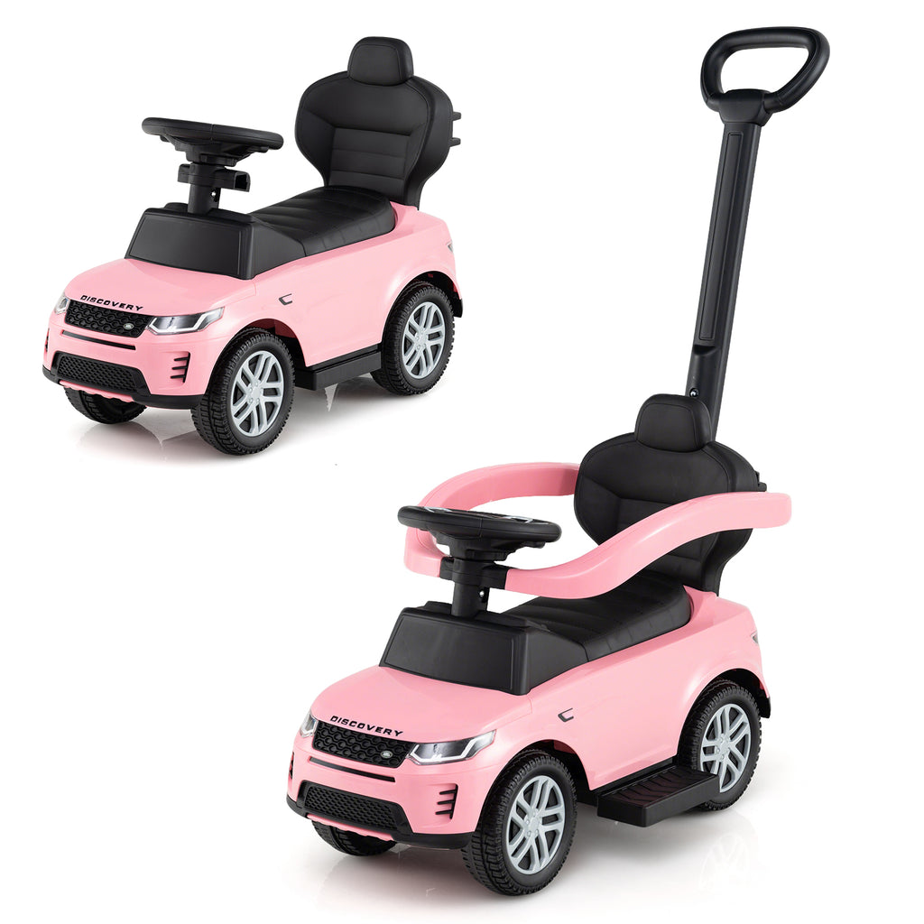 COSTWAY Licensed for LAND for RoveR Kids Ride on Push Car, 3-in-1 Grow-with-Me Stroller Walker & Car for Toddlers 18-36 Months, Pink with Black Bumper, Start-up Sound, Steering Wheel, -Rollover Design & Under-Seat Storage (Parent-