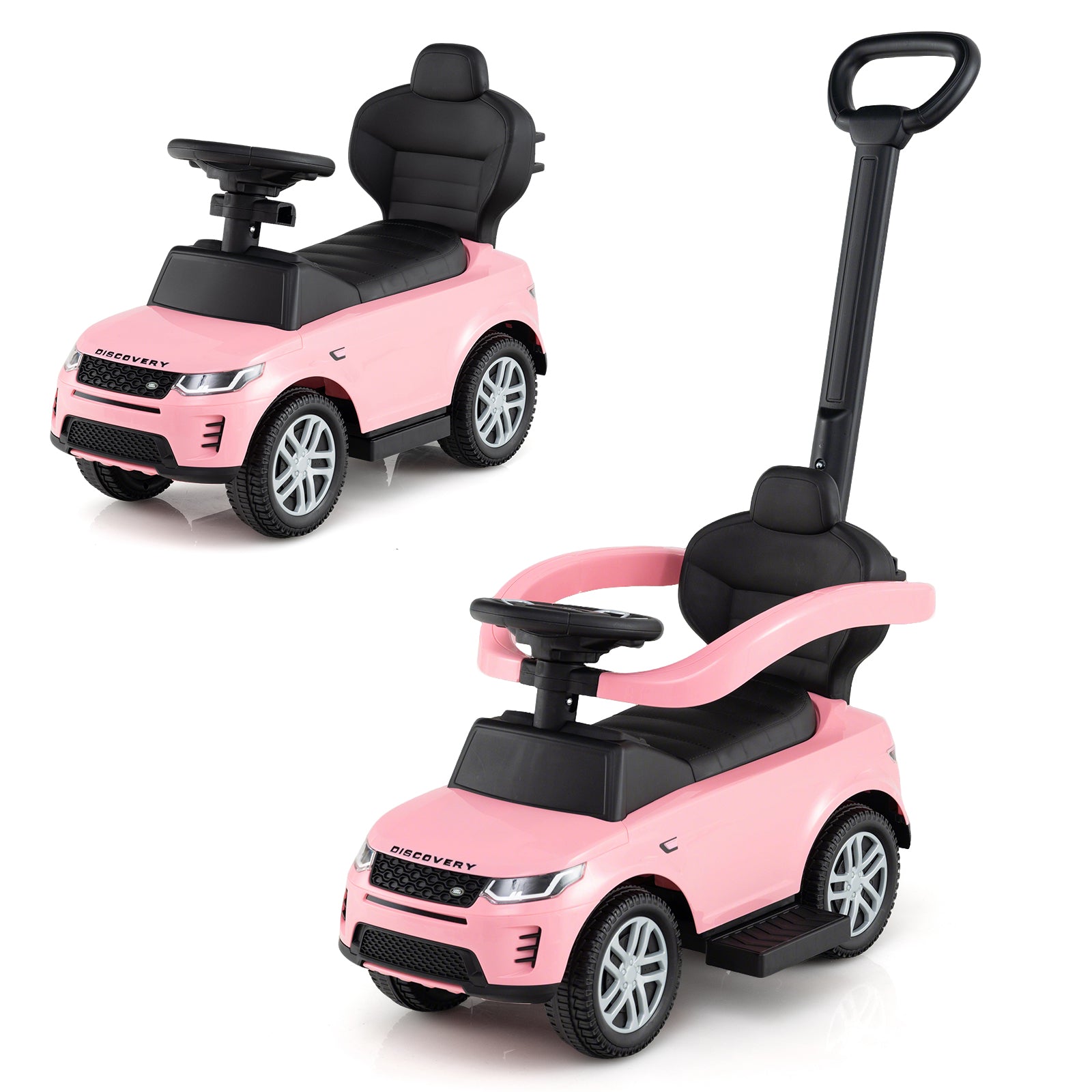 COSTWAY Licensed for LAND for RoveR Kids Ride on Push Car, 3-in-1 Grow-with-Me Stroller Walker & Car for Toddlers 18-36 Months, Pink with Black Bumper, Start-up Sound, Steering Wheel, -Rollover Design & Under-Seat Storage (Parent-