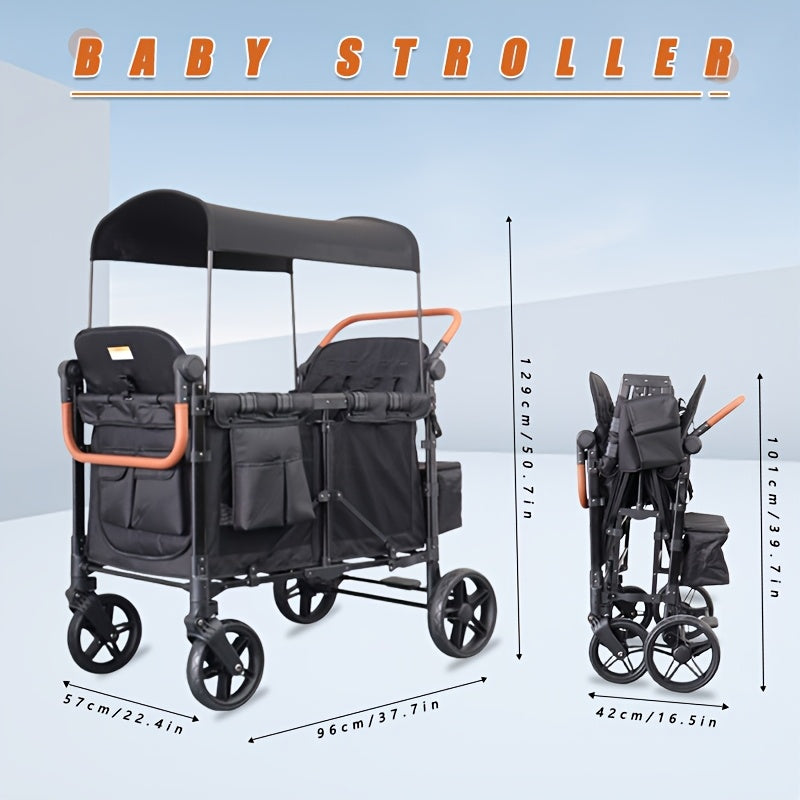 Lightweight High-view Quadruple Stroller | Extra Large Storage Basket, Suitable For Shopping, Picnics, Camping, Sports Reinforcement, Safety Belt, Sturdy Frame, Designed For Busy Moms And Traveling Families, Metal Frame
