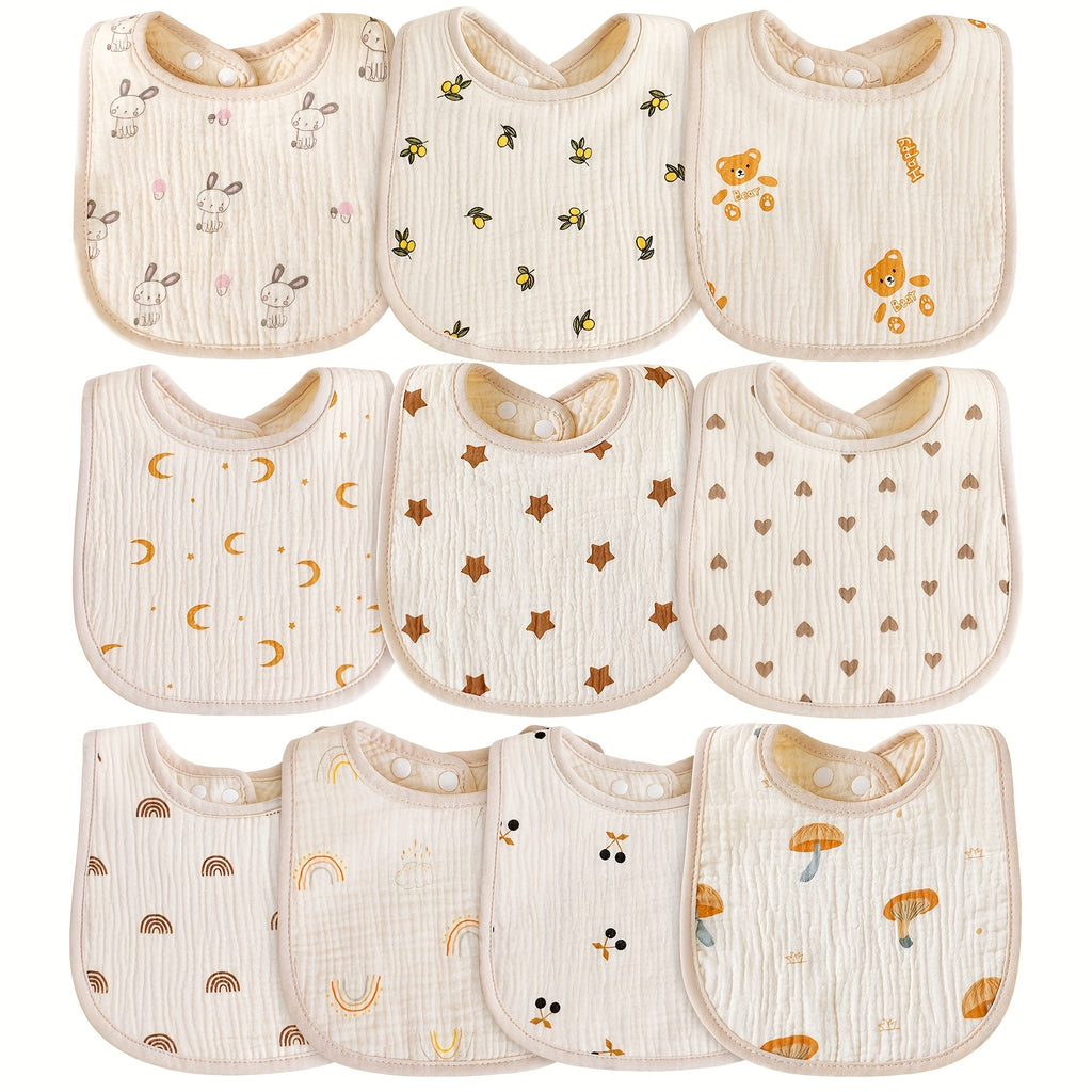 Muslin Bibs 10 Pack - Ultra Soft Drool Bibs for Teething, Absorbent Unisex Shower Gift for &, Snap Closure, Breathable Fabric, Machine Washable, Durable Material, New Parents