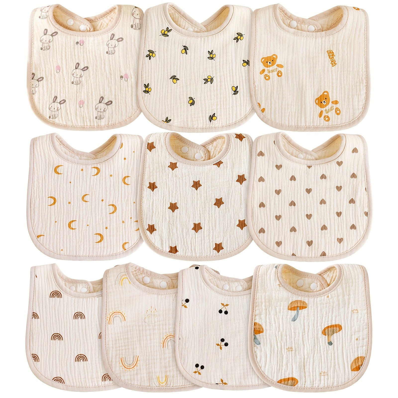 Muslin Bibs 10 Pack - Ultra Soft Drool Bibs for Teething, Absorbent Unisex Shower Gift for &, Snap Closure, Breathable Fabric, Machine Washable, Durable Material, New Parents