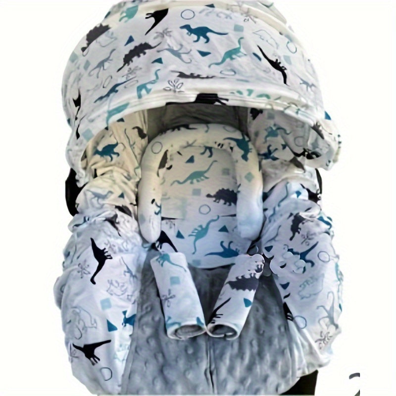 9pcs\u002Fset, Soft Breathable Cartoon Pattern Car Seat Cover Set, Including Car Seat Cover, Canopy, Headrest, Blanket, 2 Seat Belt Cushion Covers, Armrest Cushion Cover, Hat And Multi-Purpose Nursing Cover, Car Seat Not Included