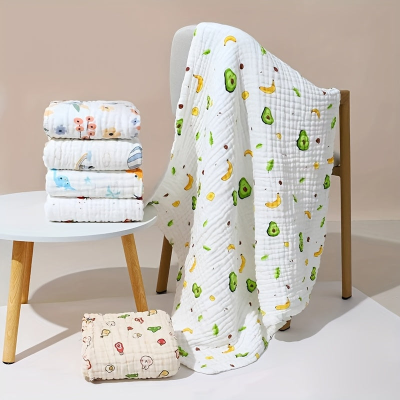 2pcs Baby Gauze Bath Towel and Holding Blanket | Soft and Absorbent, Cute Animal Pattern, Easy to Dry, Suitable for Bathing, Wrapping, Beach Use, for all Seasons, Hand Wash Only