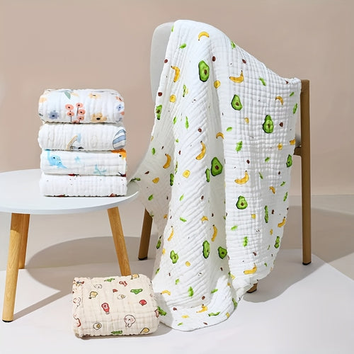 2pcs Baby Gauze Bath Towel and Holding Blanket | Soft and Absorbent, Cute Animal Pattern, Easy to Dry, Suitable for Bathing, Wrapping, Beach Use, for all Seasons, Hand Wash Only