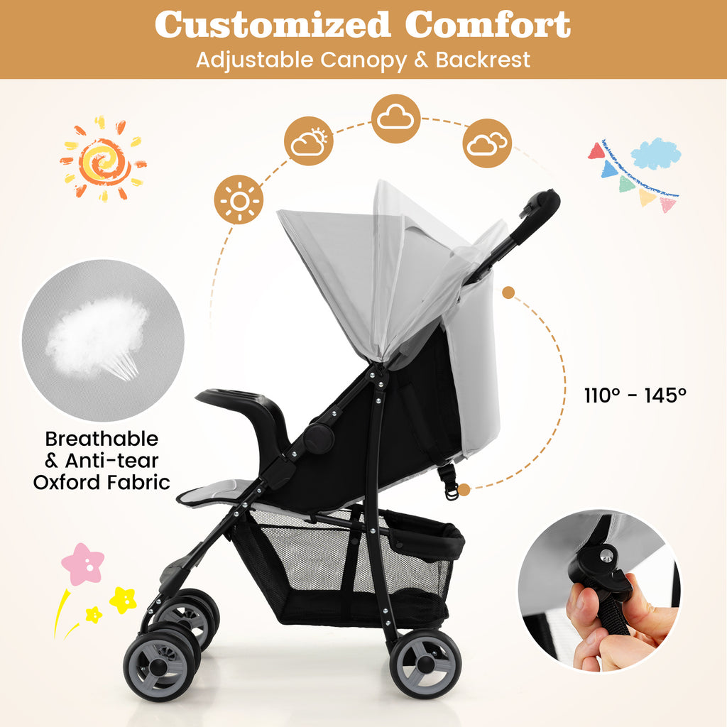 COSTWAY Foldable Baby Stroller Kids Travel Pushchair 5-Point Safety Harness Storage Basket.