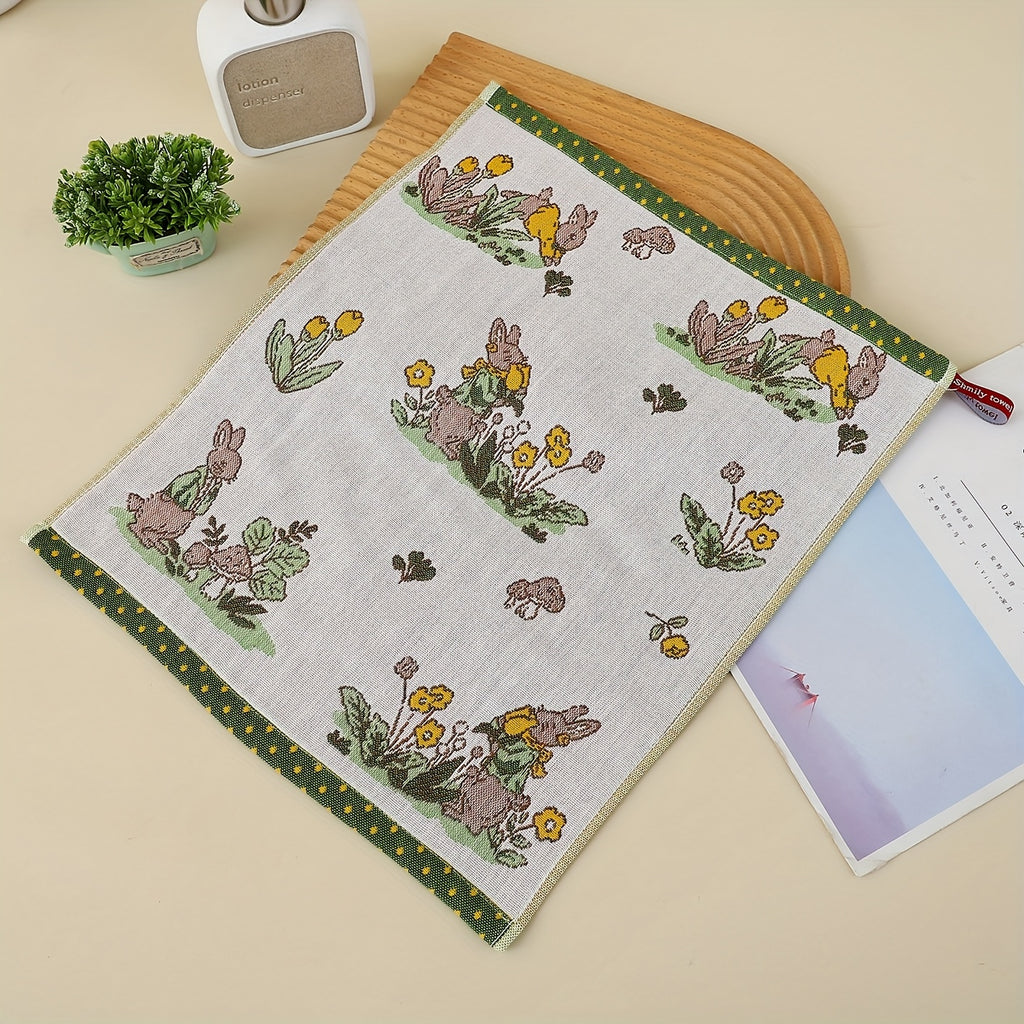 Modern Flower & Orchid Rabbit Gauze Soft Towel - 4-Ply Bath & Kitchen Towels Suitable for Bathroom, Gentle  Beige Care, Decorative Square Towel with Rabbit Flower Pattern, Hygienic Multi-Ply Design