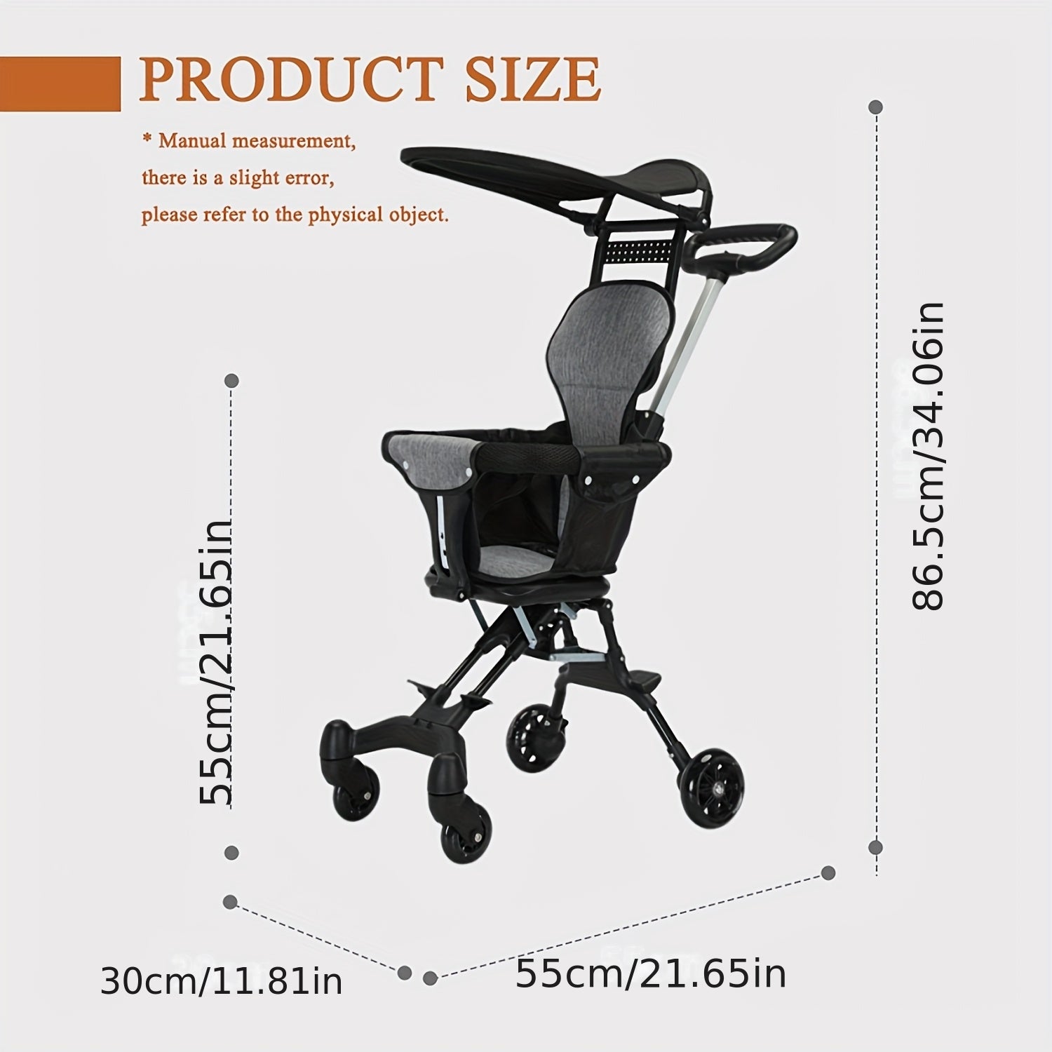 Baby Stroller | Subcompact Jogging Stroller, 360° Flip, Easy-to-Carry Travel Wagon for 1-6 Year Old, Lightweight, Carbon Steel Frame, and Mixed Color, with Canopy and Compact-Fold Feature